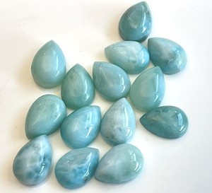 ลาริมาร์ลูกแพร์ธรรมชาติ7x10มม. Cabochon แบนหลัง-หลวม Larimar Pear Cabochon - Product Image 1