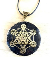 Pendentif en forme de Metatron en agate de tourmaline noire Orgone, fait main, pierre précieuse, énergie positive, guérison, pochette en velours, protection EMF