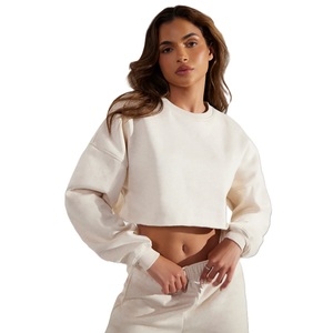 Femmes hiver automne sweat court 100% coton doux chaud respirant goutte épaule coupe ample Logo personnalisé grande taille - Product Image 3