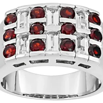 Elegant Red Vermelho Garnet with Topaz Gemstone Ring Men's 925 Sterling Silver Gemstone Ring Beautiful Wedding Set with Garnet