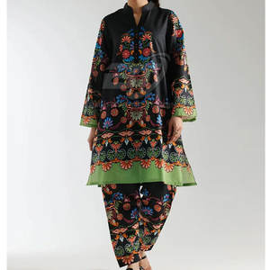 Traje de Dos Piezas Estampado para Mujer, Shalwar Kameez Pakistaní, Material de Algodón, Estampado Digital - Product Image 1
