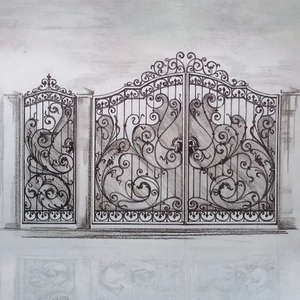 Portail décoratif en fer personnalisé pour entrée résidentielle fabriqué à la main au Vietnam avec motifs de défilement et cadre en métal robuste - Product Image 1