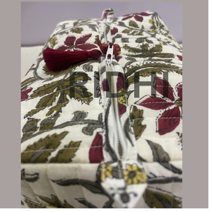 Indian Block Printed Prune Red Cotton <b>Quilted</b> Zipper Carry Pouch Reusable Custom Travel Organizer, Toiletry & Storage Tote Bags - Product Image 3