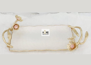 Plateaux décoratifs de luxe en métal blanc et or pour Fruits et chocolat - Product Image 5