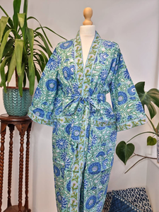 Kimono Floral con estampado de algodón puro, bata de maternidad cómoda para Primavera, ropa de playa informal con estampado de manos - Product Image 5