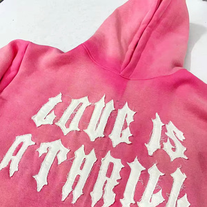 2025 Customization Hoodie100%Cotton Fleece Cropped Distressed Patch <b>Applique</b> Embroidered Acid Washed SunFaded Hoodies for Unisex - Product Image 2