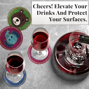 Ensemble de sous-verres à thé animaux perlés tapis de tasse décoratif fait à la main ensemble de sous-verres à thé motif animal perlé pour table - Product Image 5