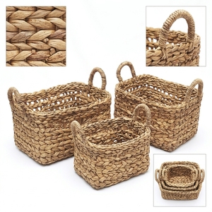 Natural Banana Bark <b>Storage</b> <b>Basket</b> Set <b>Rectangular</b> Open Grid Arch Handle Tabletop Organizer Bin Setup Pure Art Room Decor Craft - Product Image 2