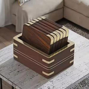 Ensemble de sous-verres en bois de luxe pour tasses à café et à thé, sous-verres en bois faits à la main, résistants à la chaleur, décoration de table pour la maison - Product Image 4