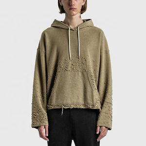 Sudadera Personalizada 100% Algodón, Invierno, Gruesa, Estilo Vintage, Lavado Ácido, Tallas Grandes para Hombre, con Parches Bordados, Efecto Desgastado, Transpirable y Forrada - Product Image 1