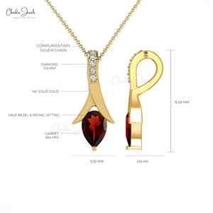 Collier en or fin 14 carats fait main avec pendentif goutte d'eau et garnet du Mozambique 6x4 mm serti de diamants pavés – Livraison gratuite – Vente en gros - Product Image 4
