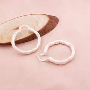 Personalized jewelry for women matte silver plain polished bamboo design hoop brass silver plated creole style clip-on earrings