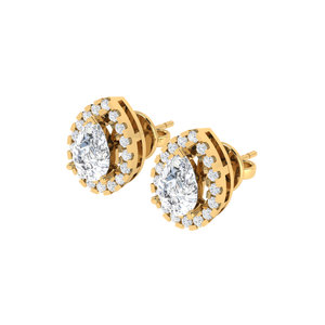 Pendientes de Botón Finos de Plata de Ley Chapados en Oro con Circonita Cúbica en Corte Pera, 36 Piedras, 11x8 mm, Chapado en Oro Multicolor - Product Image 1