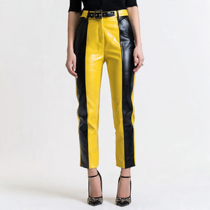 Pantalones de cuero con cintura alta y cordón para mujer, pantalones de cuero a la moda para exteriores, pantalones de cuero de piel de oveja PU para mujer - Product Image 5