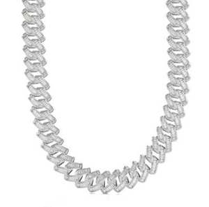 Collar de cadena cubana levantada Baguette de alta calidad de lujo oro amarillo brillante con diamantes Baguette levantados regalo de boda - Product Image 2