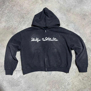 Nuevo mejor precio completo de diamantes de imitación piedra lavada chándal lavado ácido pantalones de chándal y sudaderas con capucha conjunto Streetwear Unisex chándal - Product Image 4