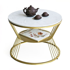 โต๊ะโซฟาสองชั้นทันสมัยพร้อมท็อปหินขนาด 60x60 ซม. และขาเหล็ก รุ่น TT68275 - Product Image 1