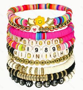 Cute <b>Beaded</b> <b>Bracelets</b> Set With EVERMORE RED Letters Star Heart Flower Charms <b>Gold</b> Plated Acrylic Resin Unisex Gift Jewelry - Product Image 4