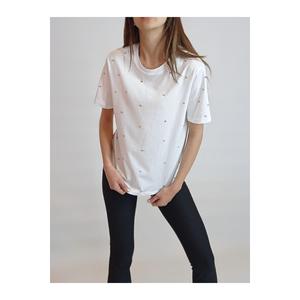 T-shirt in cotone pettinato con pietra nera a collo Zero da donna y101098 - Product Image 4