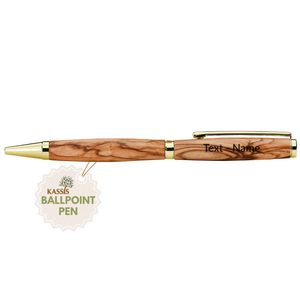 Stylo à bille personnalisé en bois d'olivier, gravure sur mesure, cadeau d'entreprise, fait main, encre bleue de Bethléem, 13 cm, Kassis - Product Image 1