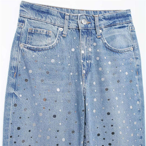 Jeans en denim pour femmes vintage avec strass, déchirés, coupe slim, taille plus, skinny, jeans pour femmes avec strass - Product Image 6