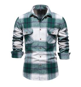 เสื้อเชิ้ตผ้าฟลานเนลผู้ชายคุณภาพสูง 100% ผ้าฝ้าย ระบายอากาศได้ดีและเป็นมิตรต่อสิ่งแวดล้อม แขนยาว ลายตาราง ดีไซน์ใหม่สำหรับฤดูใบไม้ผลิ - Product Image 4
