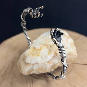 Men's Gothic 925 Sterling <b>Silver</b> Hand Sign <b>Bracelet</b> Adjustable Barbed Wire Style <b>Cuff</b> for Anniversaries Fashion Bangle - Product Image 6