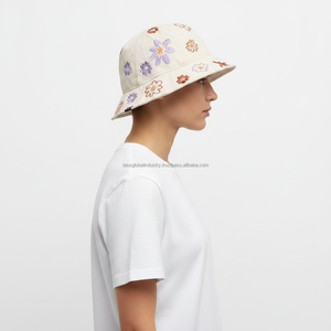 Chapeau Bob Personnalisé avec Logo Brodé Floral pour Femme – Protection Solaire Estivale, Coton Blanc, Casquette de Pêcheur, Idéal Plage et Extérieur - Product Image 2