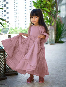 Hot Sale Products Summer Kids Clothing Elegant Western Children's Wear Baby Long Sleeve Dust Pink <b>Girls</b> <b>Dress</b> - Product Image 5