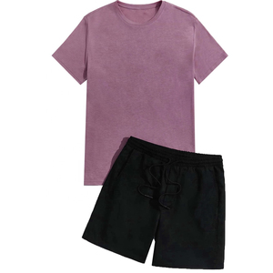 Conjunto de pantalones cortos atléticos con cintura y cordón liso en blanco para hombre, precio al por mayor, pantalones cortos de gimnasio con logotipo personalizado de verano, conjuntos de dos piezas, chándal - Product Image 1