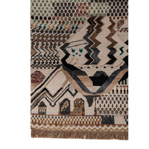 Manchaha Luxury Ivory Hand Knotted Wool Bamboo Silk Rug Geometric Modern Design Plush Pile <b>Washable</b> Carpet for Teens-Les-2748 - Product Image 4