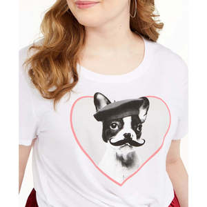 T-shirt in jersey con grafica bulldog francese, taglia 1X, alla moda, da donna, di Modern Lux, bianca - Product Image 3