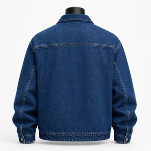 Veste en jean décontractée à fermeture éclair intégrale, style vintage, en coton bleu délavé, avec poches zippées obliques, pour le streetwear – Prix de gros - Product Image 2