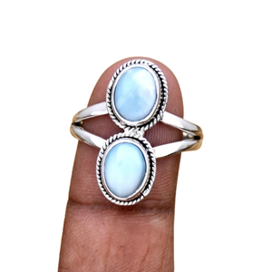 Larimar Gemstone Boho Style Promise Ring Sólido 925 Sterling Silver Anillo hecho a mano Joyería Plata de Ley 925 Sello Anillo Joyería - Product Image 1