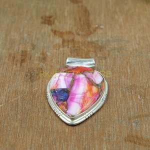 Collar con Colgante de Piedra Preciosa de Turquesa Espinosa Azul, Rosa y Naranja de Primera Calidad Natural, Colgante de Plata de Ley 925, Joyería de Regalo - Product Image 3