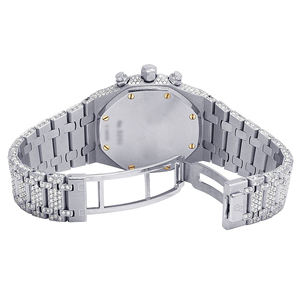 Montre de luxe en acier inoxydable avec mouvement à quartz, sertie de moissanite et cadran en verre - Product Image 6