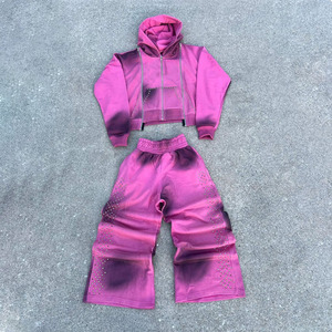 2025 Offre Spéciale hommes deux pièces survêtements graphique bas prix 100% coton sweat à capuche et pantalons de survêtement évasés ensemble de survêtements - Product Image 2