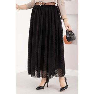 Mini Black Polka Dot Tulle <b>Skirt</b> with Chiffon Fabric Belted Design - Product Image 2