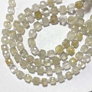 Perles en forme de boîte à facettes en rutile doré, pierre précieuse carrée calibrée de 7 à 8mm pour fabrication de bijoux - Product Image 1