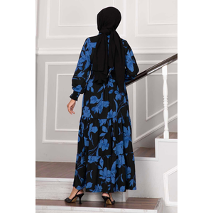 Vestido Hijab Azul Marino con Cintura Elástica y Patrón Regular, Saxe Turquía - Product Image 1