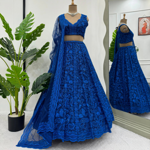 ชุดแต่งงานที่สวยงาม lehenga choli กับด้ายและลำดับการทำงาน - Product Image 1
