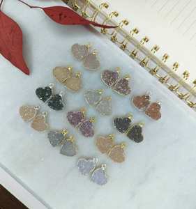 Corazón Druzy Pares Encantos 15mm 925 Plata DE LEY 14K Chapado en oro Cristal natural Componentes de joyería hechos a mano - Product Image 2