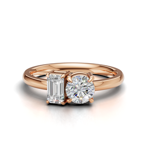 IGI Certified Lab Grown Diamond Toi Et Moi <b>Ring</b> 18K Yellow / White & Rose Gold Round & Emerald Shape Engagement <b>Ring</b> For Women - Product Image 1