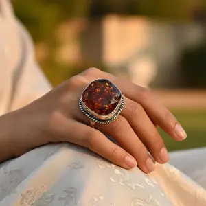 "925 Sterling Silver Inlay Oval Cut Diamond Women's <b>Statement</b> Gold Plated <b>Ring</b>" - Product Image 2