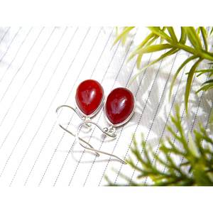 Boucles d'oreilles en agate rouge bohème minimaliste faites à la main bijoux en argent Sterling 925 à la mode Cabochon pierre précieuse accessoire pour femme - Product Image 2