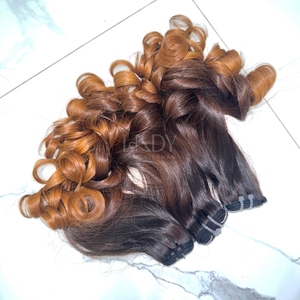 100% ensemble frontal de cheveux humains vierges vietnamiens Extensions de tissage de cheveux Machine Double trame couleur rebondissante - Product Image 3