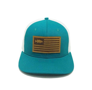 American 6 Panels Mid Profile Trucker Hat Custom Engraved Logo Leather Patch OEM Fishing <b>Hook</b> Style Sports Casual <b>Outdoor</b> Common - Product Image 5