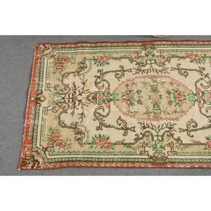 พรมตุรกีพื้นที่ขนาดใหญ่วินเทจสีเบจสีเขียว3.8 x 6.7ft ผ้าขนสัตว์แบบคลาสสิกการเย็บปะติดปะต่อกันการเย็บปะติดปะต่อกันสี่เหลี่ยมผืนผ้าห้องรับประทานอาหารเป็นมิตรกับสิ่งแวดล้อม - Product Image 3