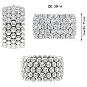 Luxurious 18K White Gold 5-Row Diamond Cigar Band Shared Prong <b>Chunky</b> Statement <b>Ring</b> High-End Jewelry Wholesale - Product Image 4