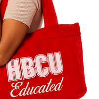 Bolso Tote Rojo de Felpa con Bordado de Chenilla, Diseño DST, para Sororidades Griegas (Divine Nine), con Logotipo Personalizado, Impermeable, Abierto, Regalo para Estudiantes de HBCU